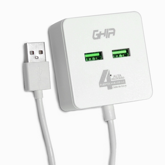 Hub/Concentrador 4ptos USB 2.0 cargador Alta vel. 50cm GHIA
